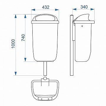 Dimensions of DIN 30713 waste bin